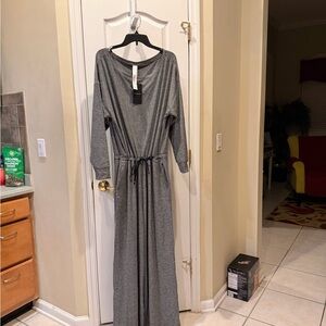 Fabletics Gray Long Sleeve Drawstring Waist Maxi jumpsuit Tall
